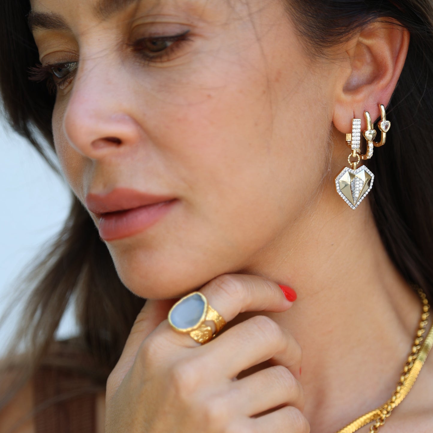 Facet Heart Earring Set