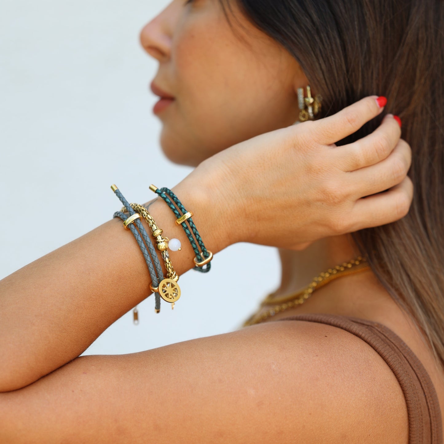 Braida Bracelet – Woven Cord with Gold Plated Accents (Emerald, Ash, Viva)