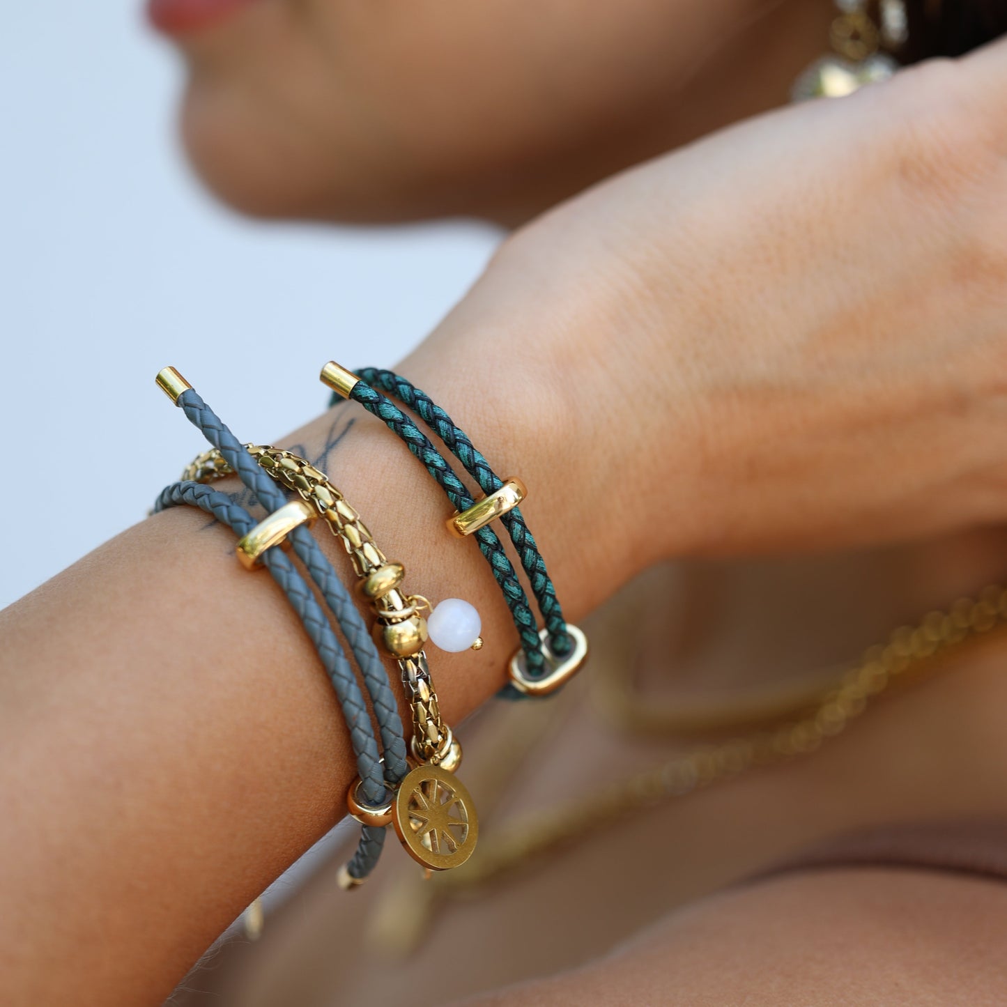 Braida Bracelet – Woven Cord with Gold Plated Accents (Emerald, Ash, Viva)