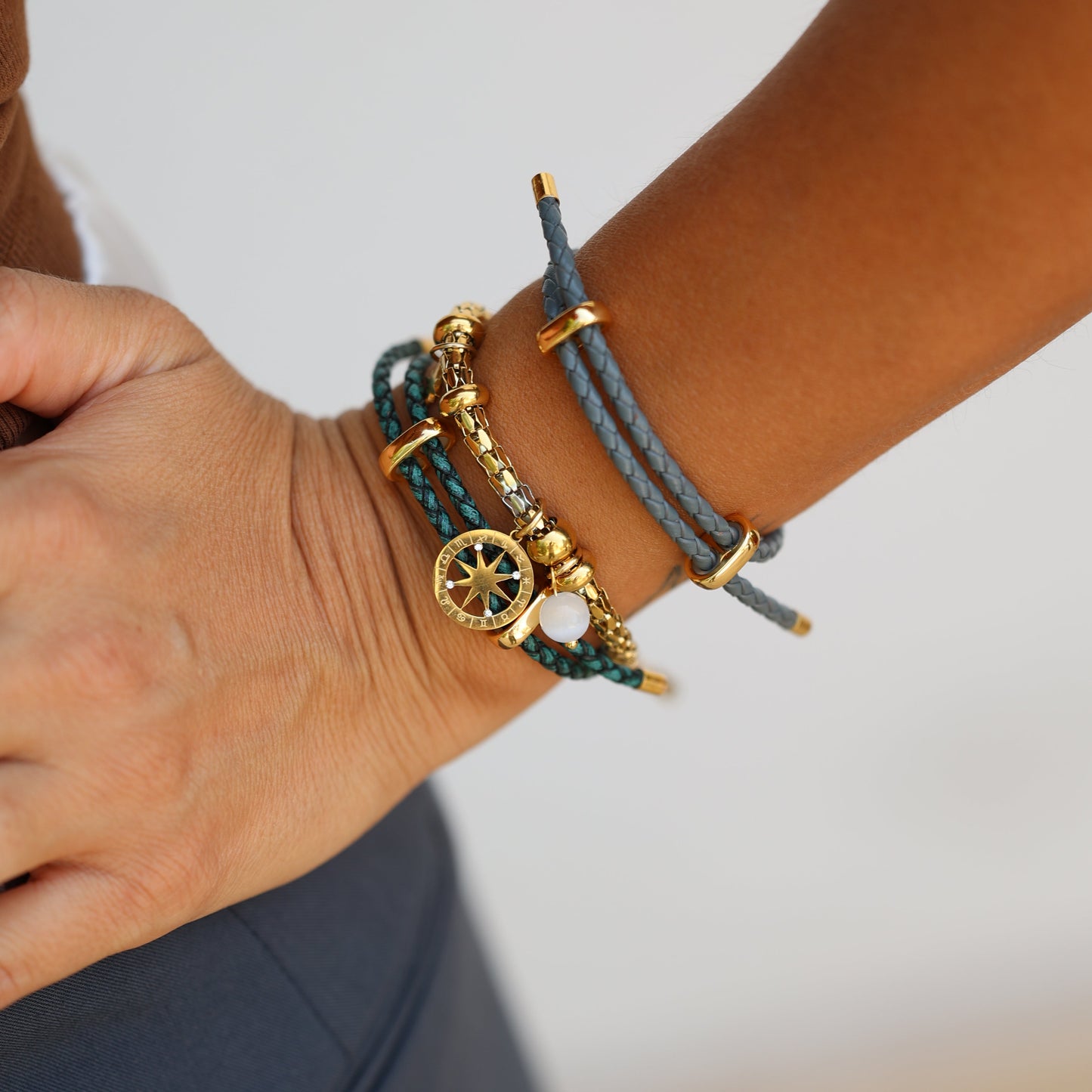 Braida Bracelet – Woven Cord with Gold Plated Accents (Emerald, Ash, Viva)