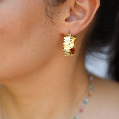 Gilded Brick Hoop Earrings